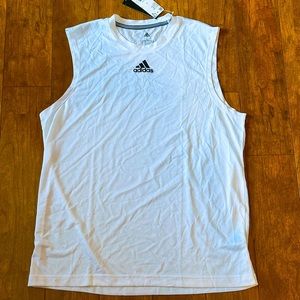 Adidas Logo Climalte Stretch Breathable Men Gym Train Run Off-White Tank Top NWT